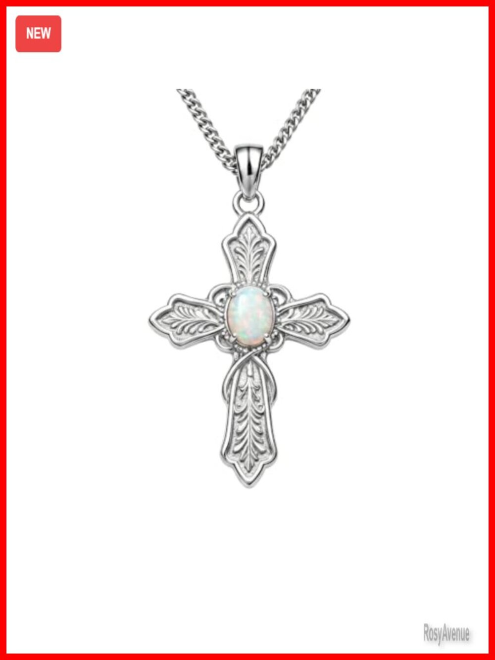 Sterling Silver Opal Cross Pendant Necklace Dainty Jewelry for Women Gift